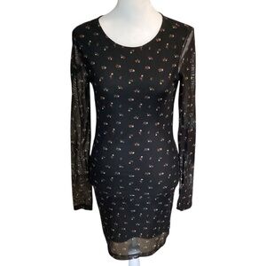 Forever 21 Small Black Sheer Sleeve Floral Print Dress